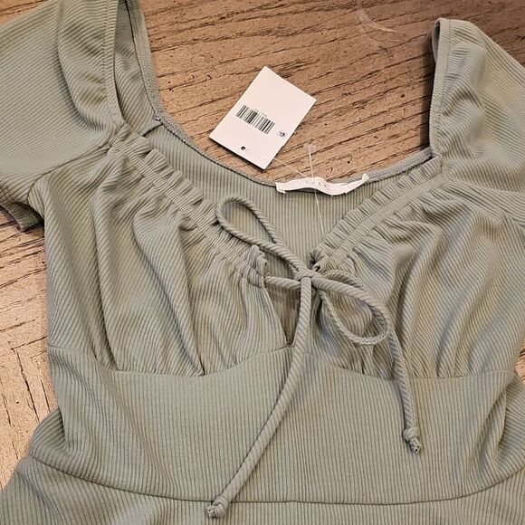 Sage Green Ribbed Mini Dress XS NWT LUSH - Picture 2 of 10